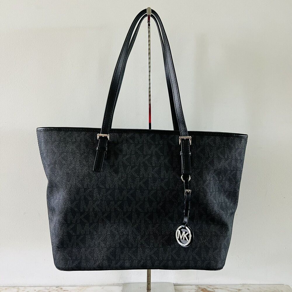 MICHAEL KORS Jet Set Travel Black Top Zip Tote Bag